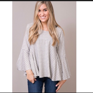 POL Striped Gusset Cut Boho‎ Flowy Blouse S